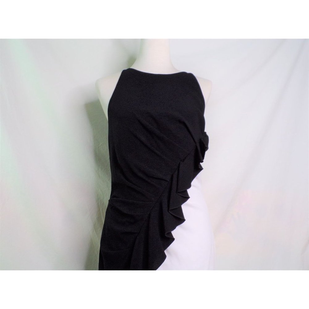 🆕TALBOT RUNHOF Bobbin2 Ruffled ColorBlock Gown Black & White 10 - Picture 9 of 16